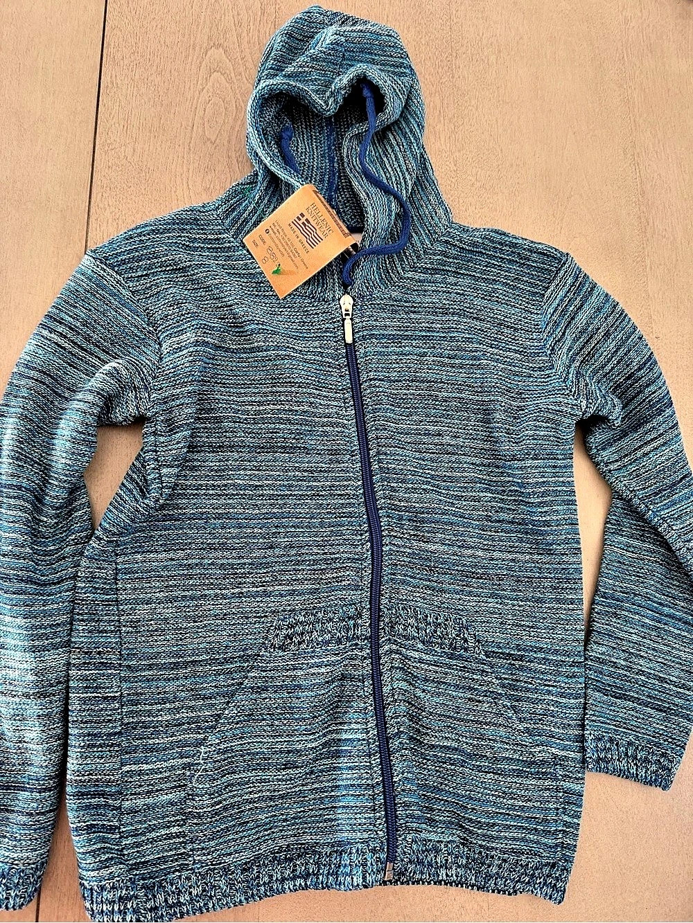 Cotton Style 8 Hooded Zip Sweater in Blue & Green Size 8 NWT